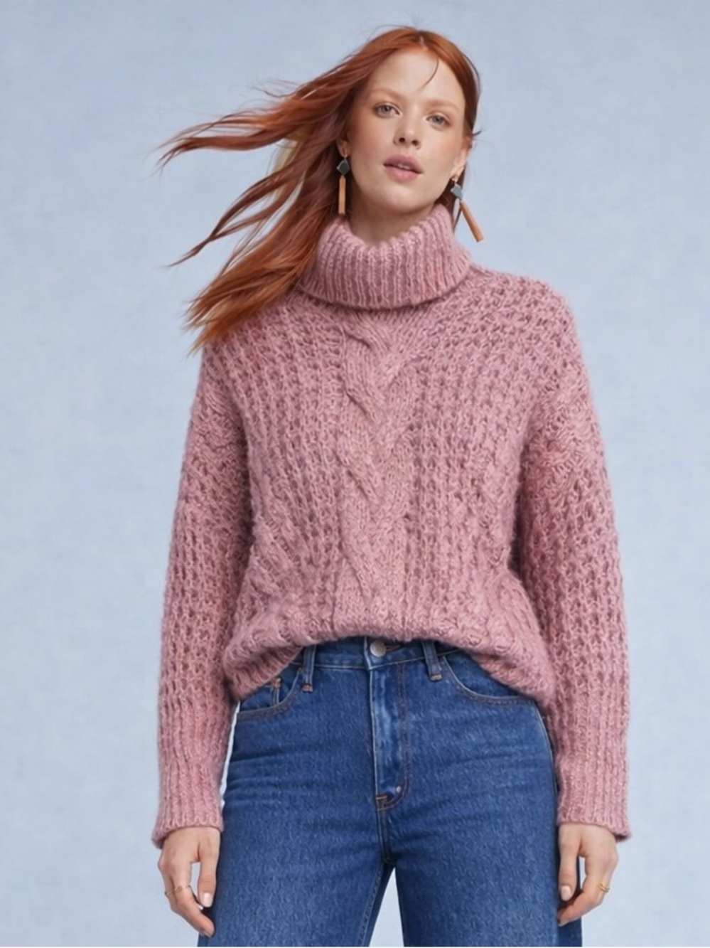 #41 🌷Gentle Fawn Cable Knit Sweater | Cropped Turtleneck | Soft Pink | Cozy Chic